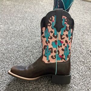 Ariat Kids Brown Leather Boots with Turquoise Cactus Shaft